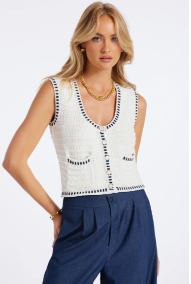 K4FSW3180 Luxe Crochet Sweater Vest