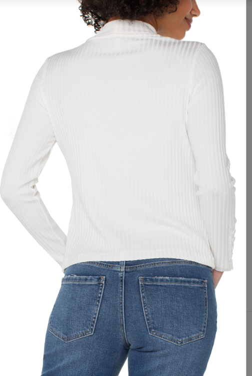 long slv mock neck knit top w/ button detail snow