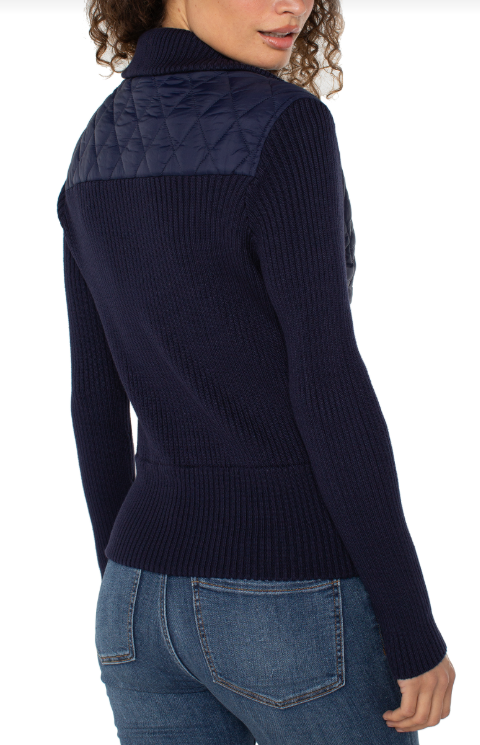 long slv zip front sweater woven jacket