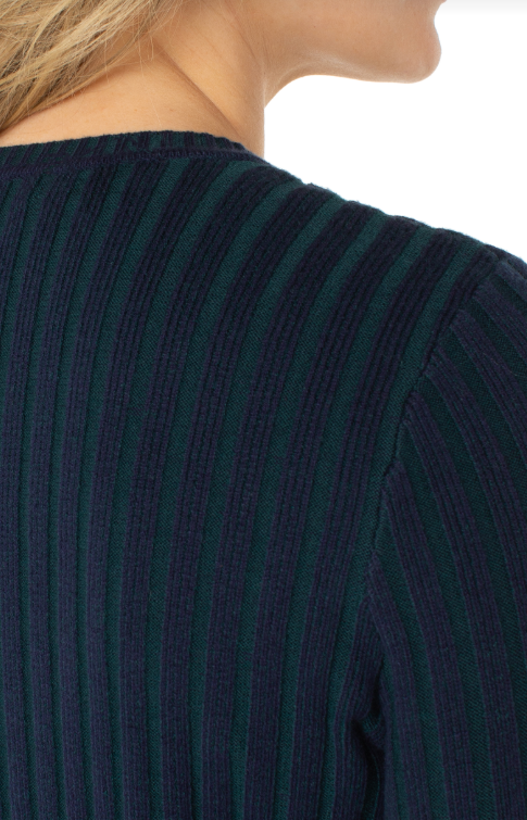 long slv crew neck ribbed sweater navy/emerald