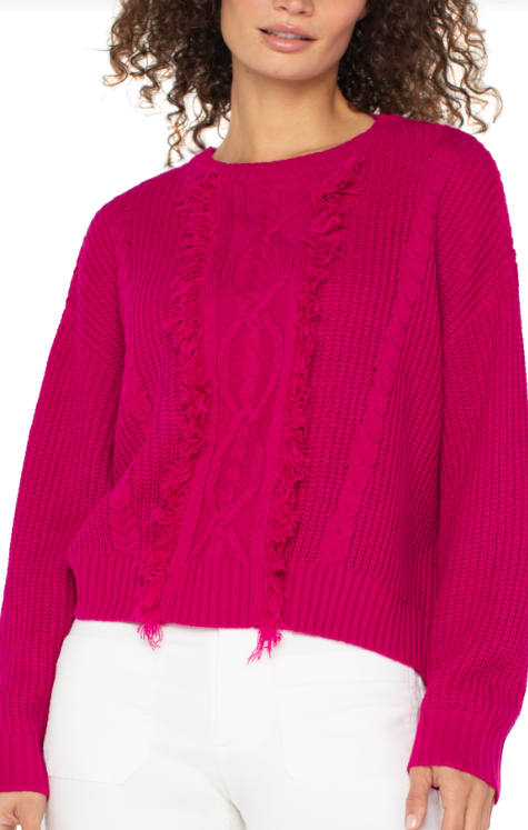long slv mock neck sweater w/fringe