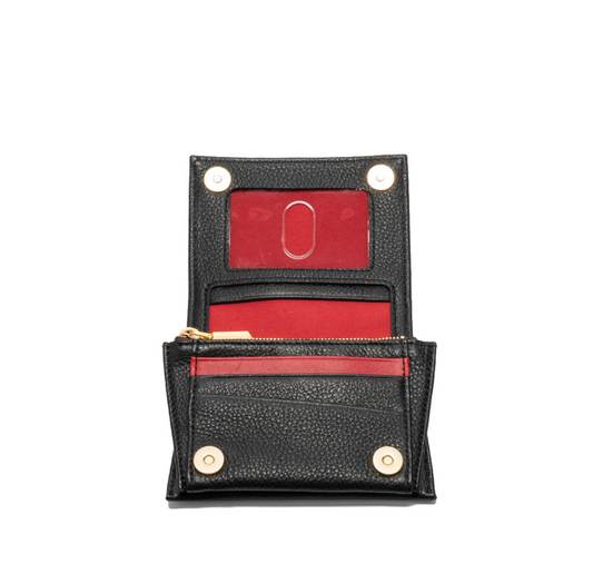 allen wallet black brushed gold red zip