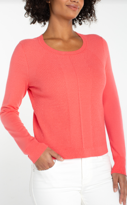 long slv crew neck sweater sunset coral