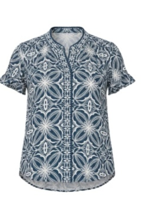 flutter slv mix print button front woven top