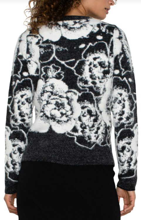 ls crew neck sweater blk wht floral