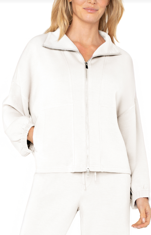 zip up funnel neck jacket white cloud