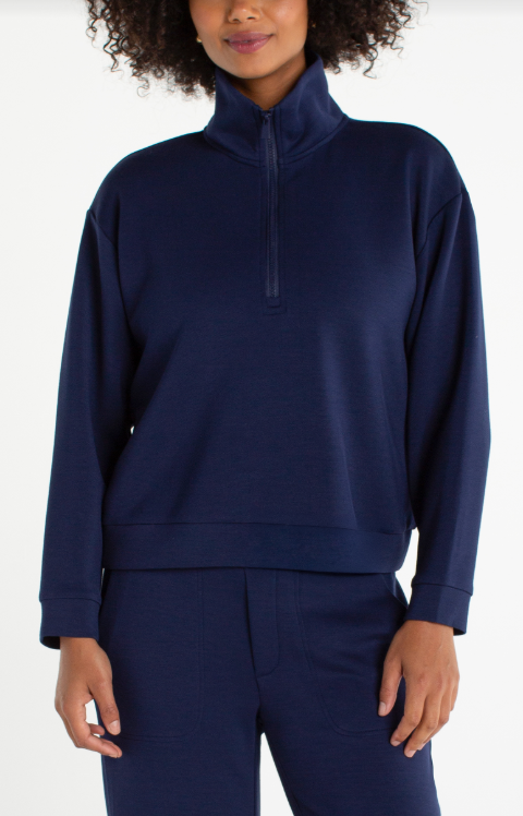 half zip popover long sleeve top deep midnight