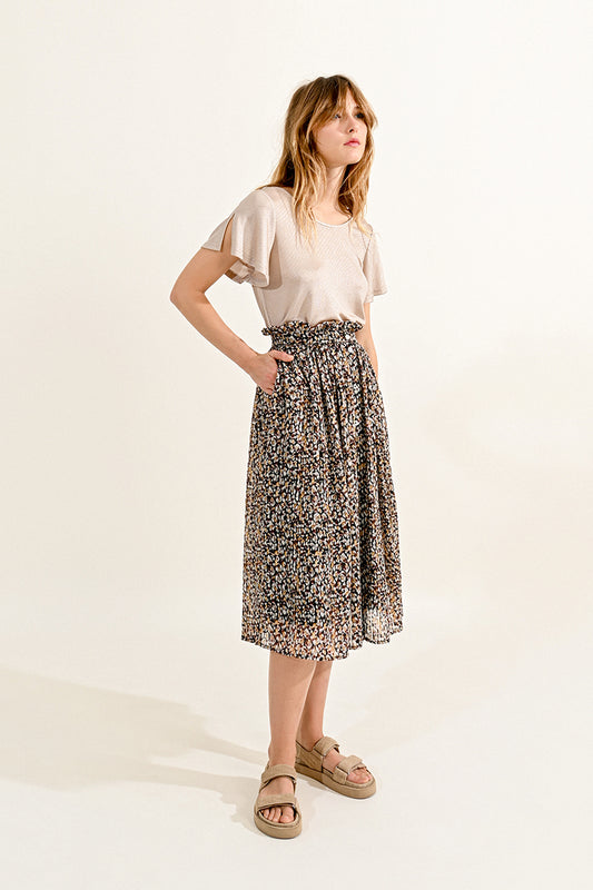 T1595CO Printed Buttoned Skirt