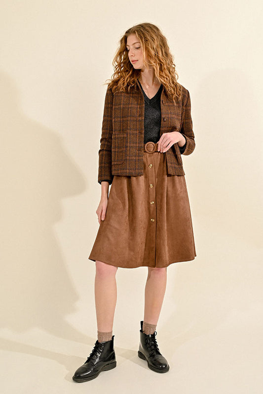 T1886CN HiRise Buttoned Skirt Chocolate