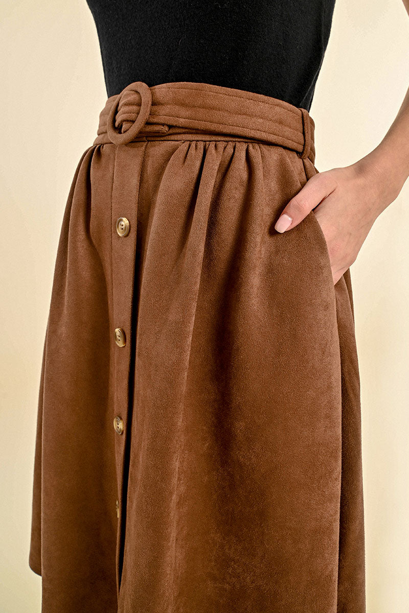 T1886CN HiRise Buttoned Skirt Chocolate