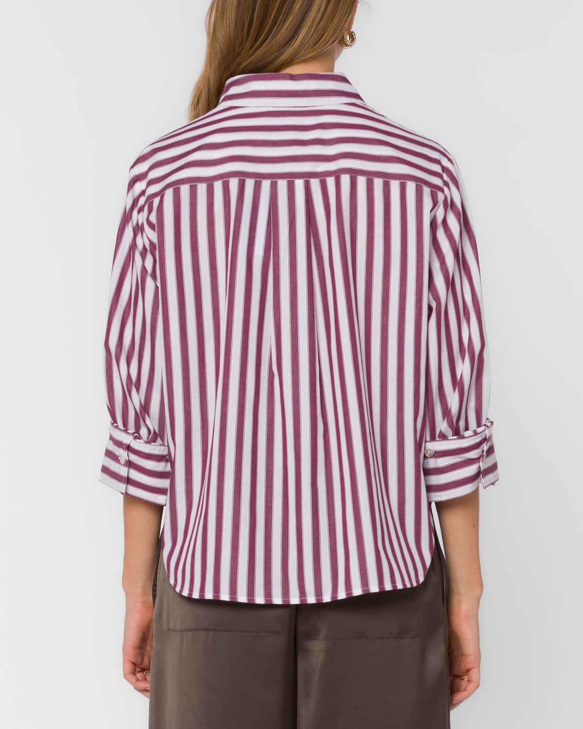 Valencia Long Sleeve Poplin Top - Prune Stripe