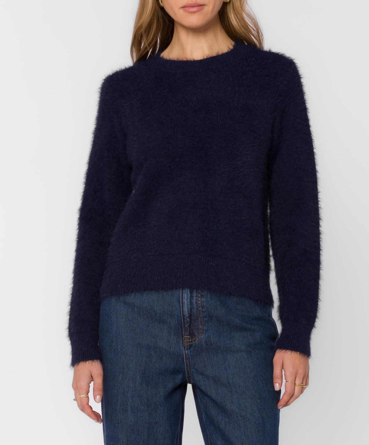 Zosia Long Sleeve Crewneck Top - Navy