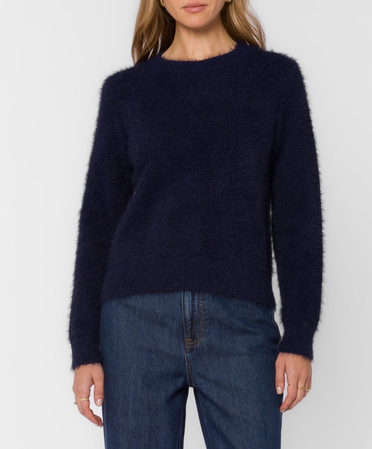 Zosia Long Sleeve Crewneck Top - Navy