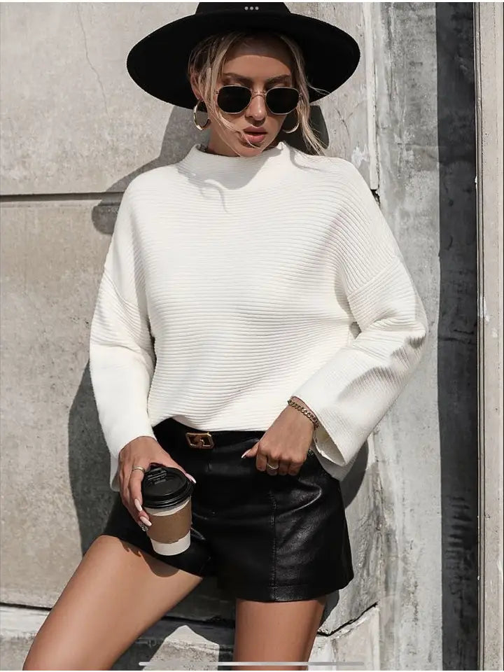 W20506162 Knit Ribbed Sweater White