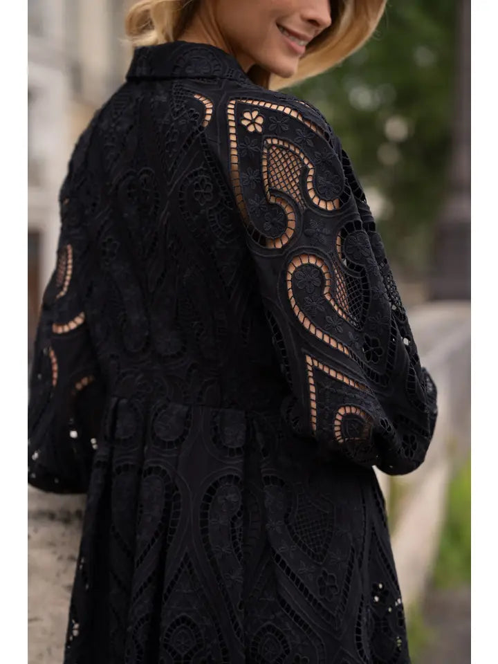 CH003 Embroidered Cotton Lace Dress Black