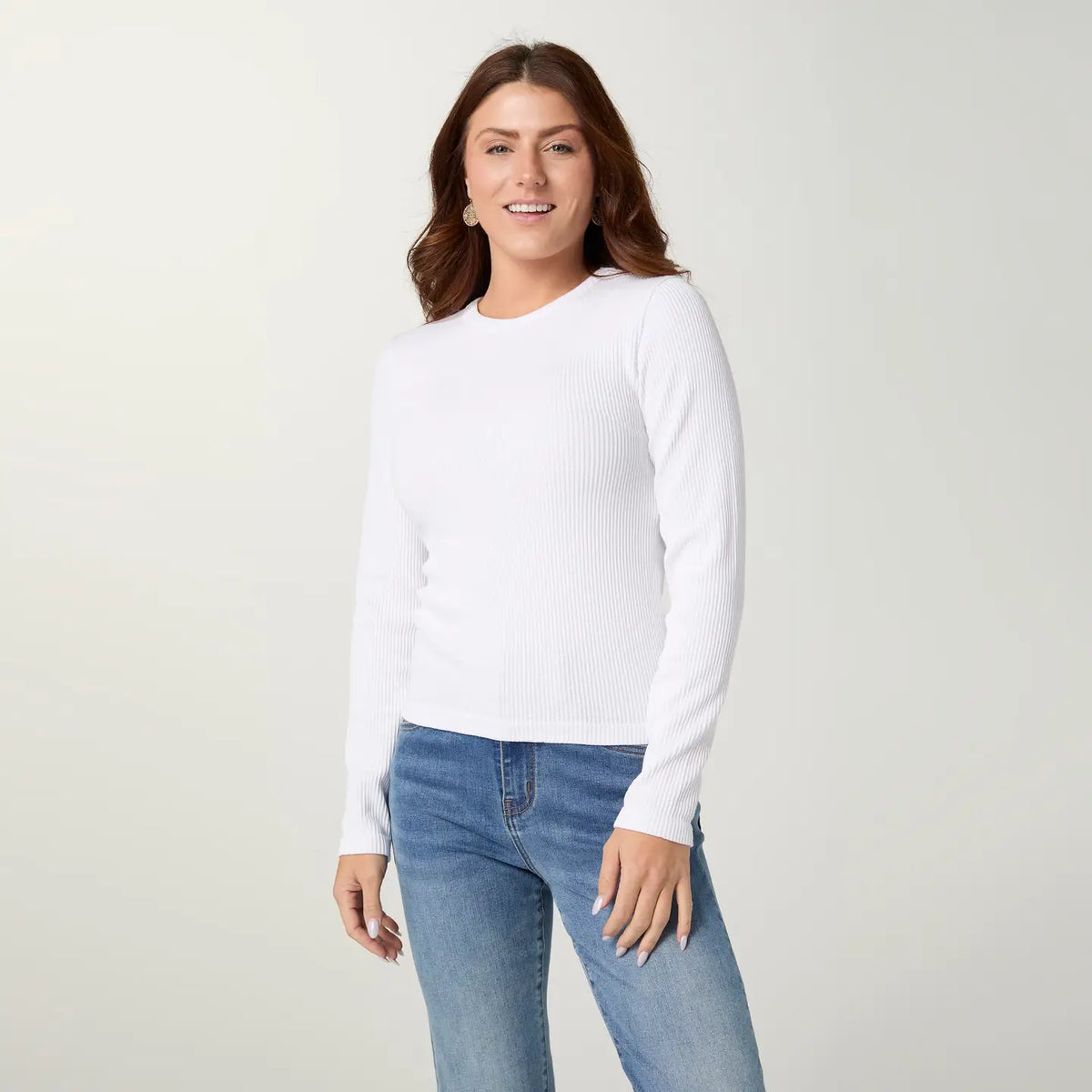 Ultra-Lush Seamless Ribbed Crew Neck Top - Pearl