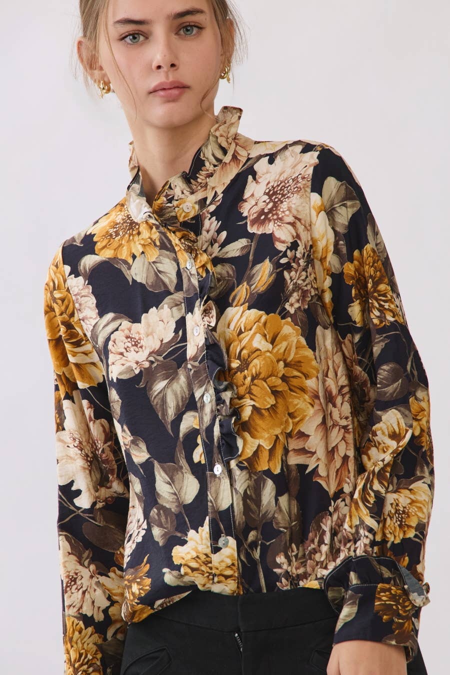 Floral Button-front Blouse