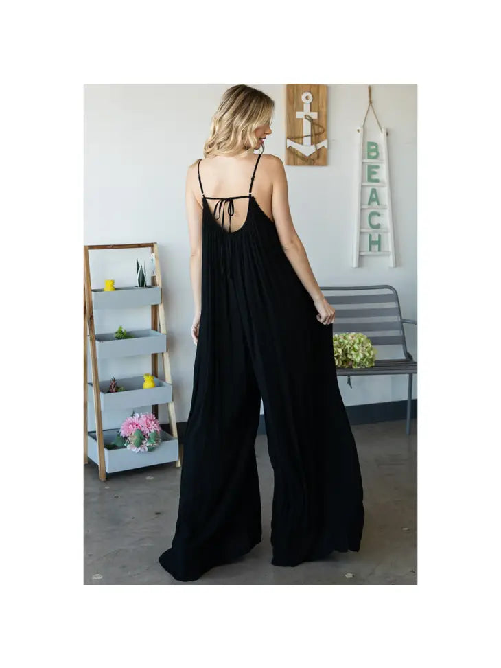 VP71284 Sleeveless Open Back Jumpsuit Black