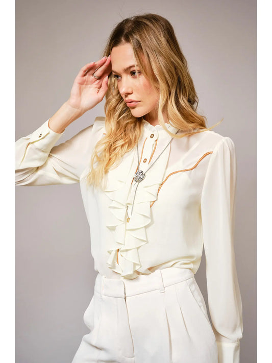 36872T Chelsea Ruffle Button Up Blouse