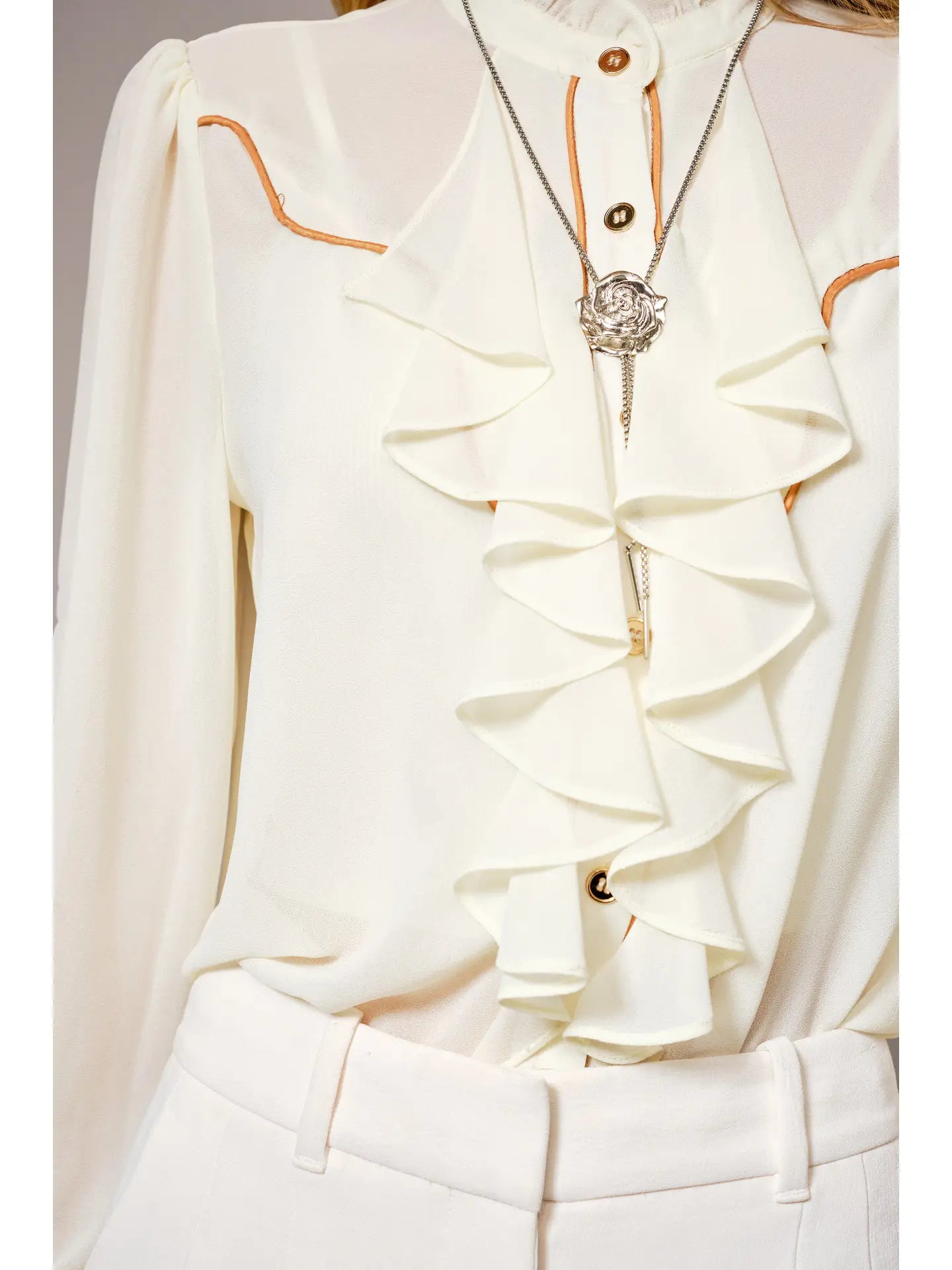 36872T Chelsea Ruffle Button Up Blouse