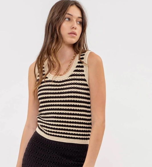 Crochet Knit Tank Top Black