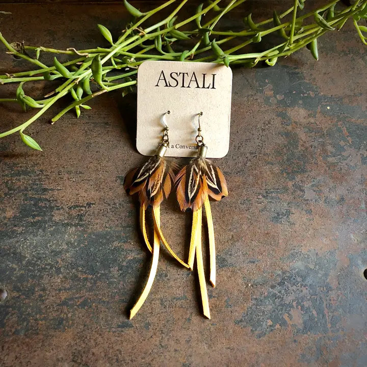 E1132B Feather Mini Earrings Gold Leather