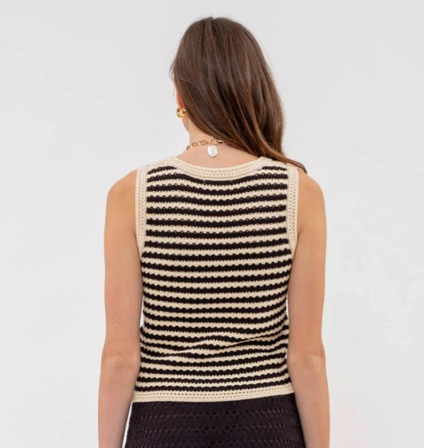 Crochet Knit Tank Top Black