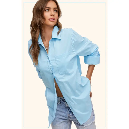 SRT7809 Oversized Button Down Poplin Shirt