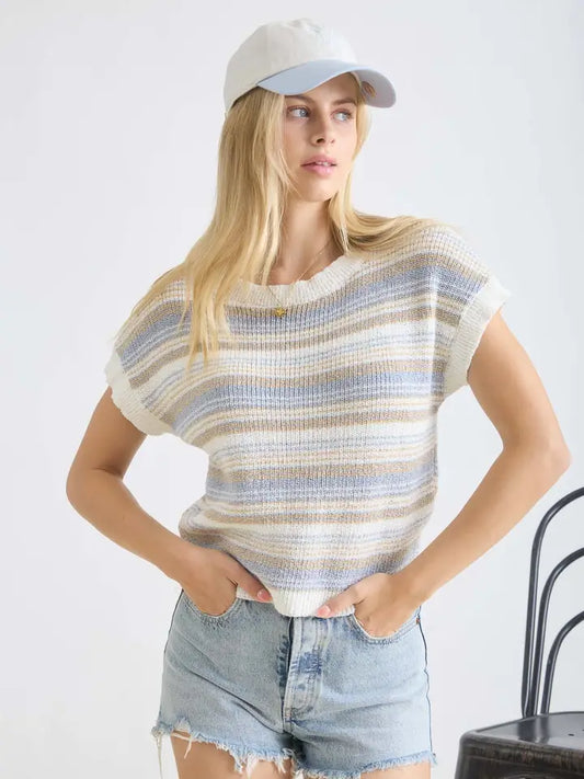 Multi color short slv pullover