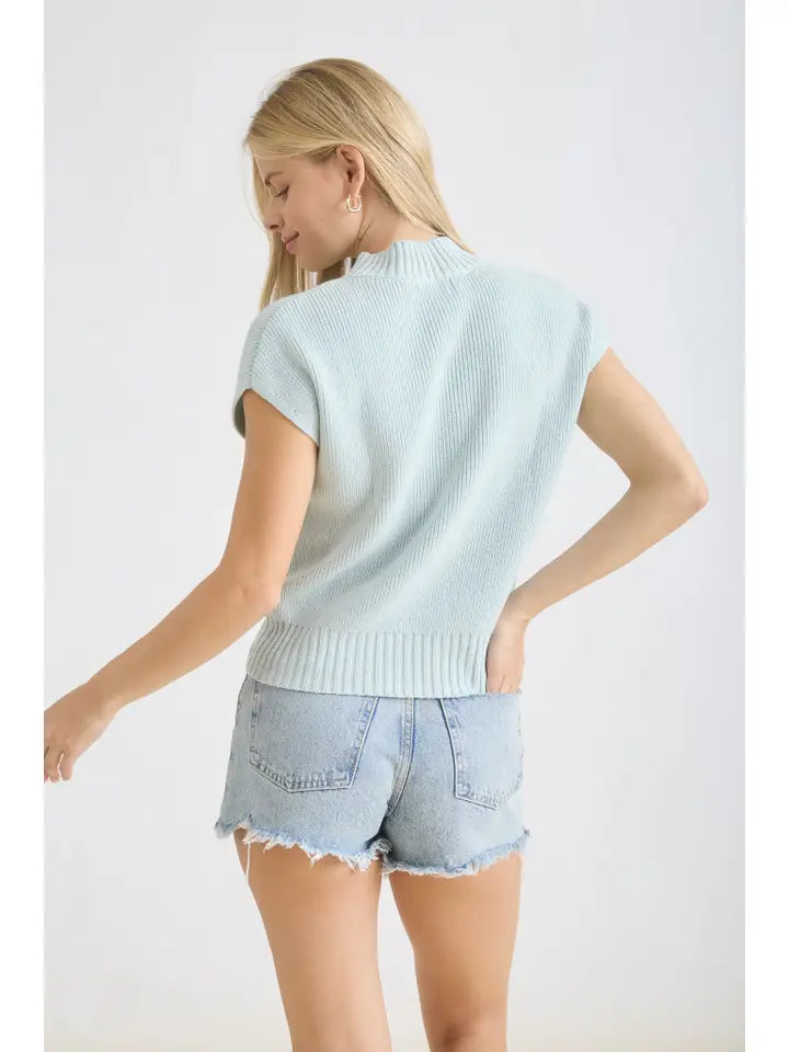 Mock neck extended shoulder sweater