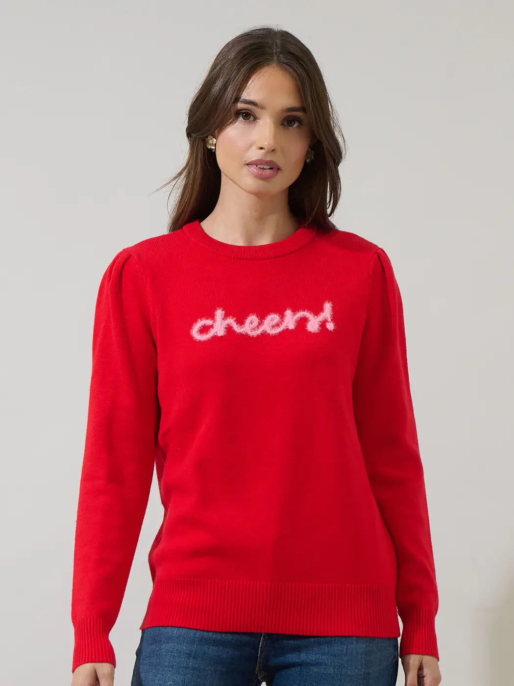 STT17828 Courtney Cheers Pleated Sweater RedPink