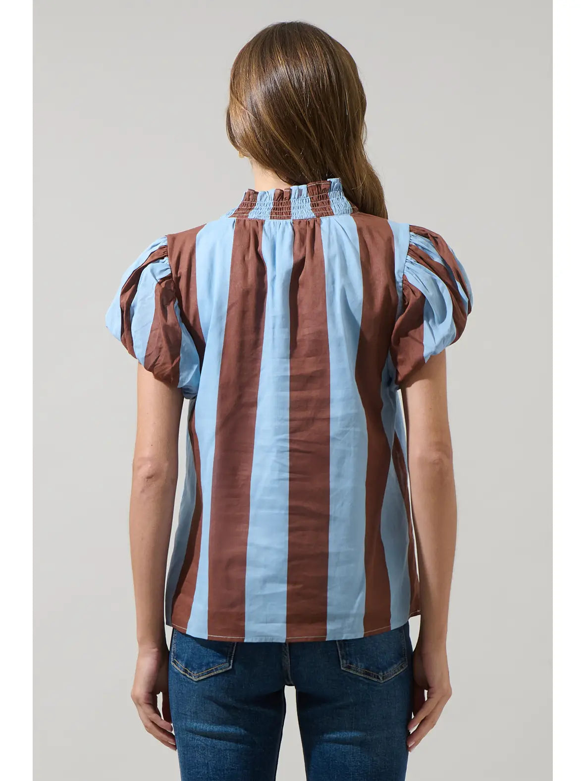 STT17668APA Evabelle Stripe Smocked Top