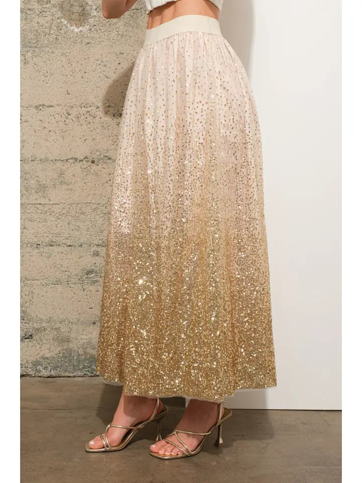 34577S Gradient Sequin Tulle Skirt Gold