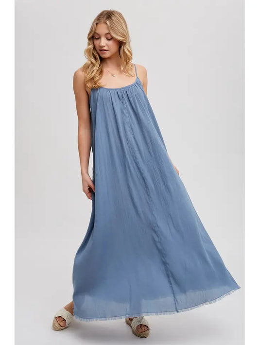 D02002 Semi Sheer Maxi Sundress Denim