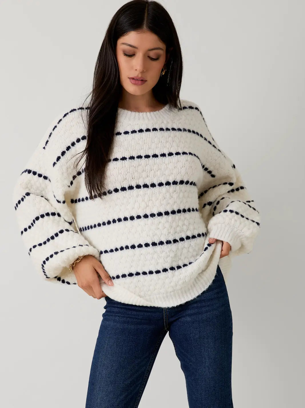 MWT20120 Balloon LS Sweater White/Nvy