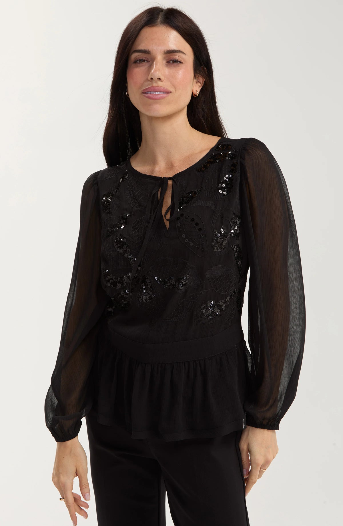 Black Sequin Chiffon Blouse