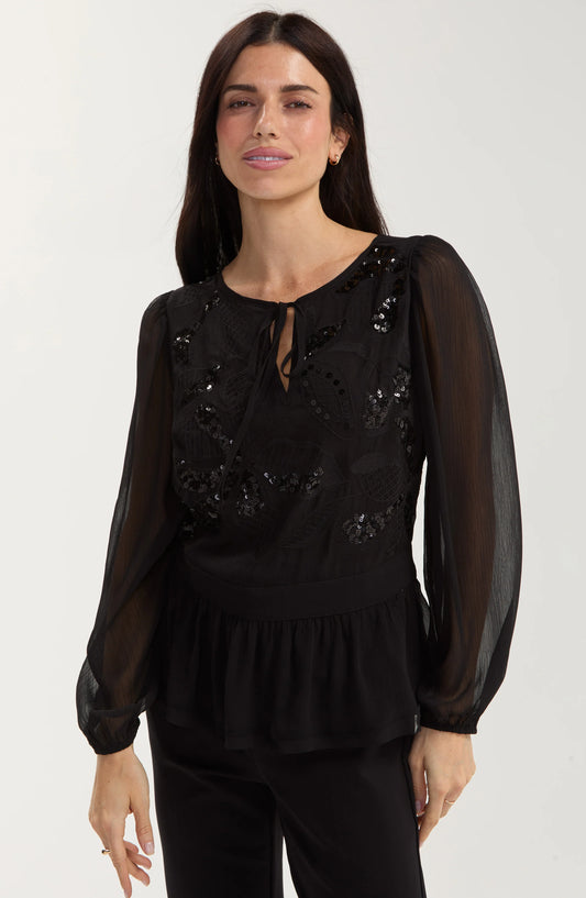 Black Sequin Chiffon Blouse