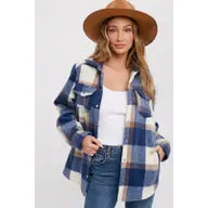 Plaid Brushed Flannel Shacket Navy