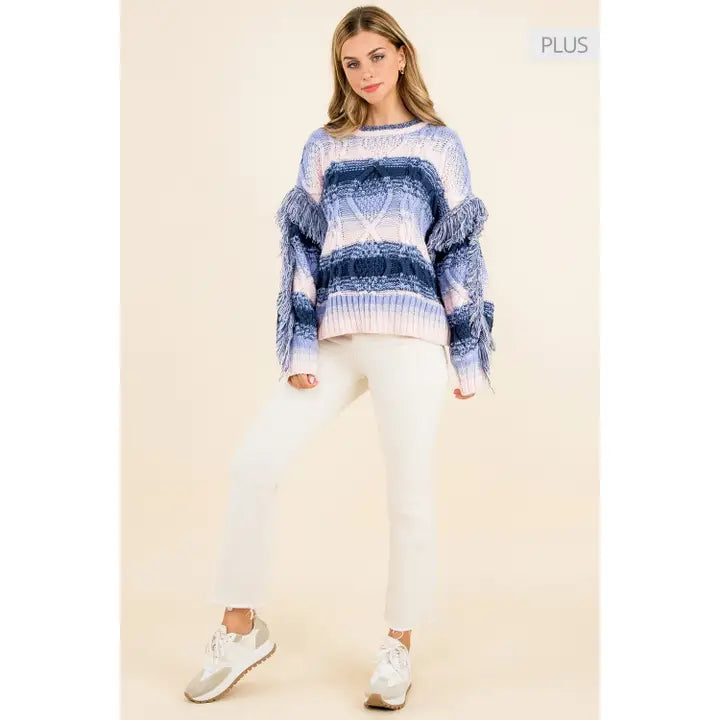 TMK1670 Fringe Cable Knit Sweater