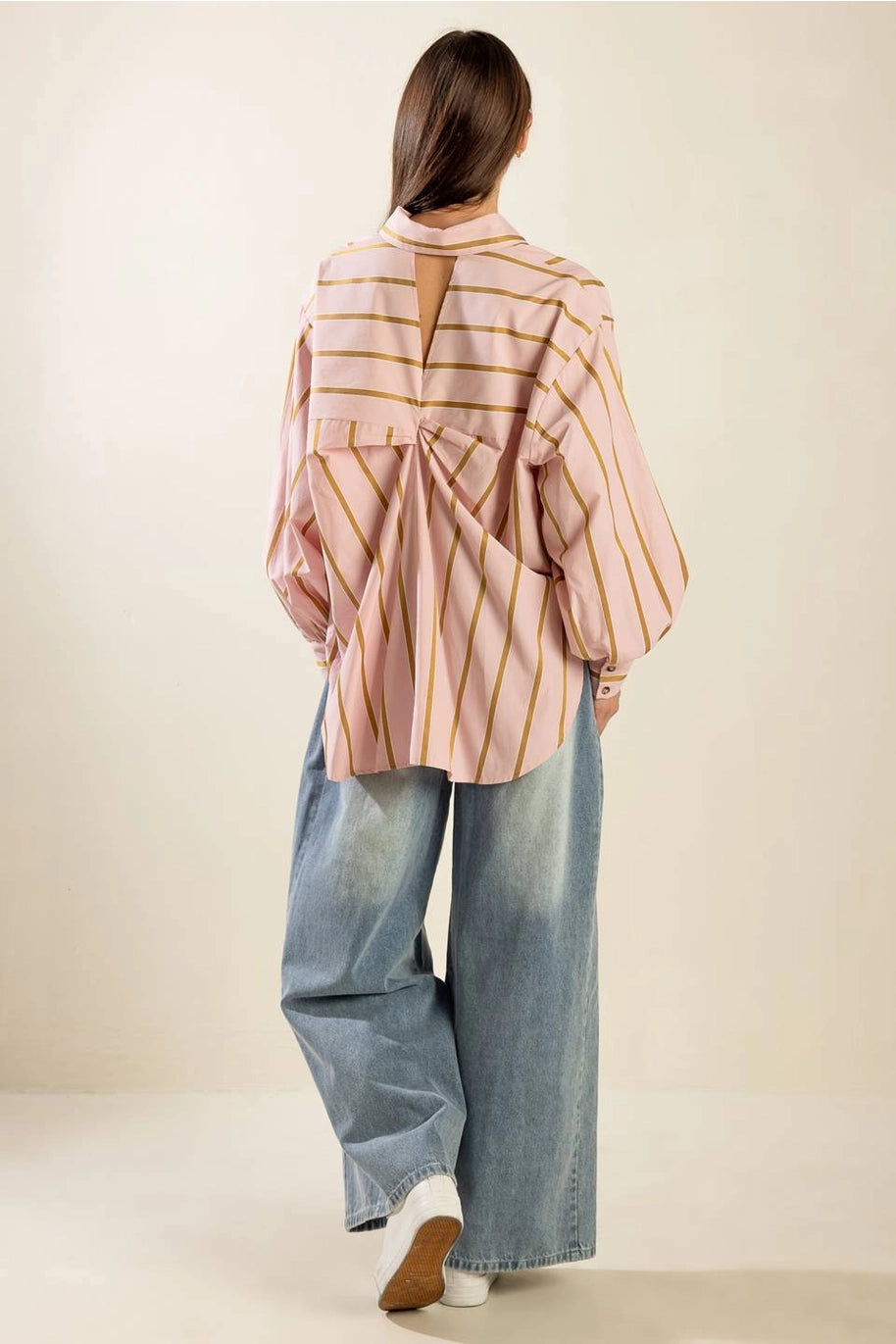 Striped Oversize Woven Top Pink