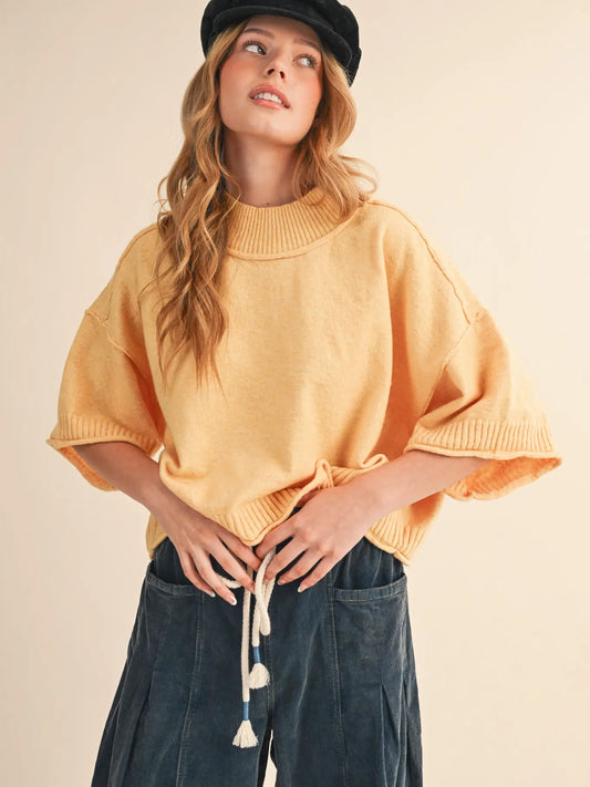 MSW11178 Marled Knit Mock Neck Sweater Butter