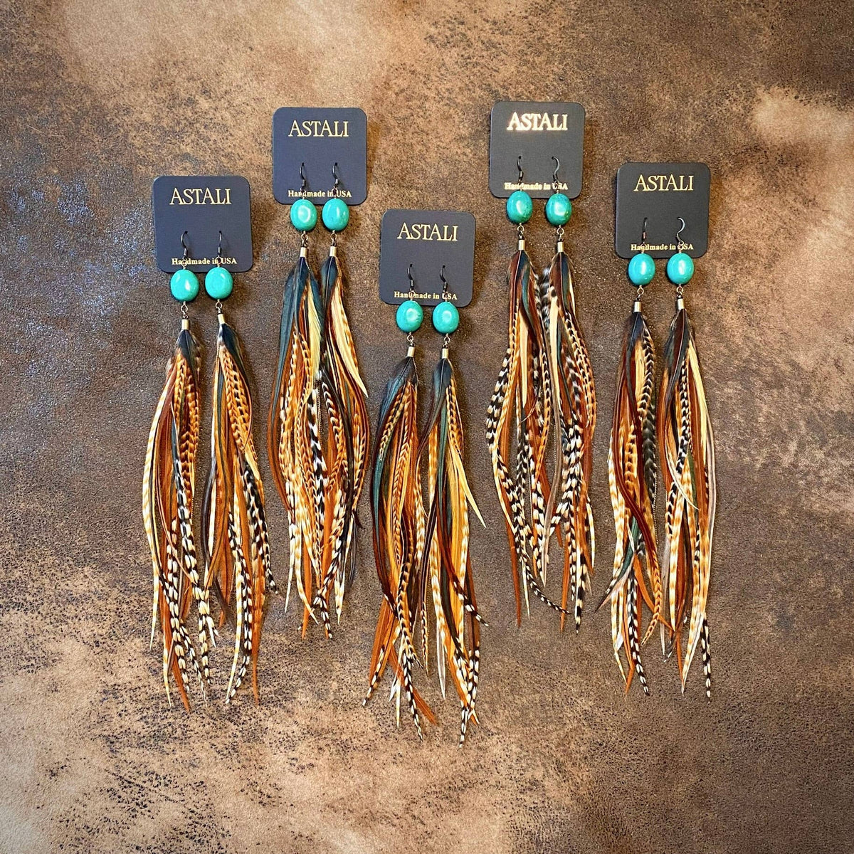 Turquoise & Long Feather Earrings - Cree Mix, Boho Western