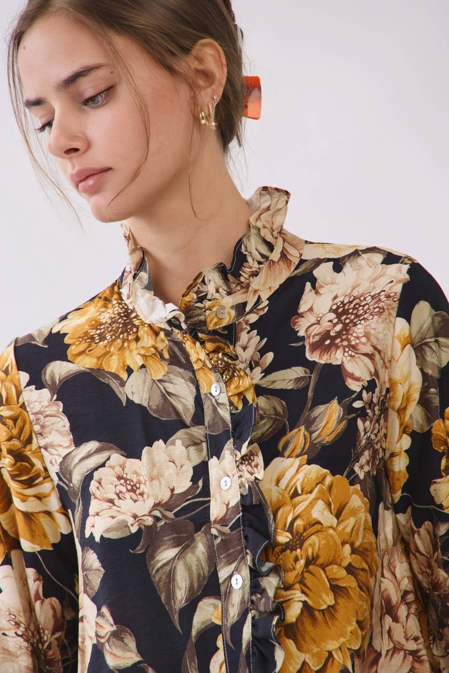 Floral Button-front Blouse