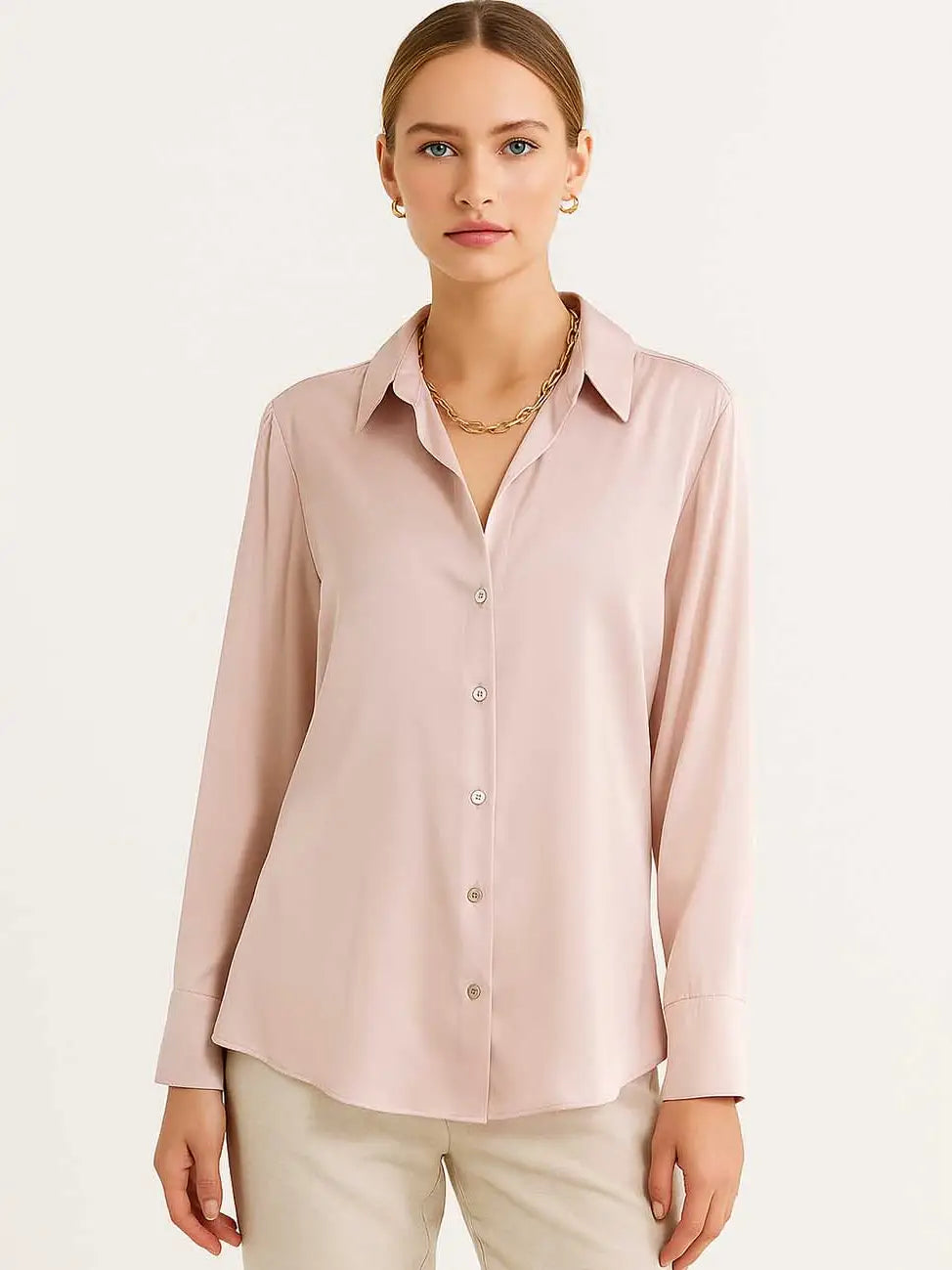 Satin Turndown Collar LS Shirt
