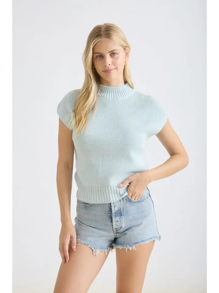Mock neck extended shoulder sweater