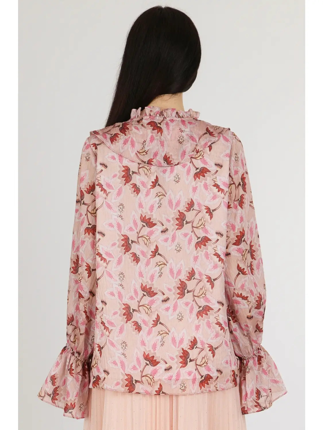 QW2002 Floral Print Ruffled Chiffon Blouse