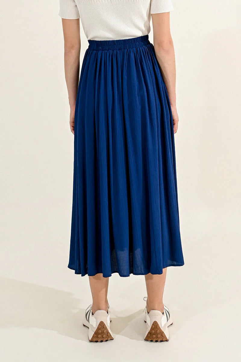 T1768ACP Crumpled Effect Midi Skirt Navy