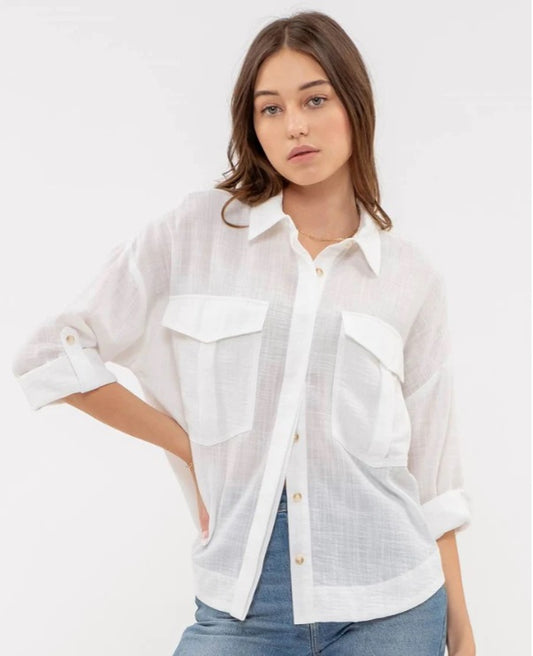 CR2229 Roll Up Button Up Top White