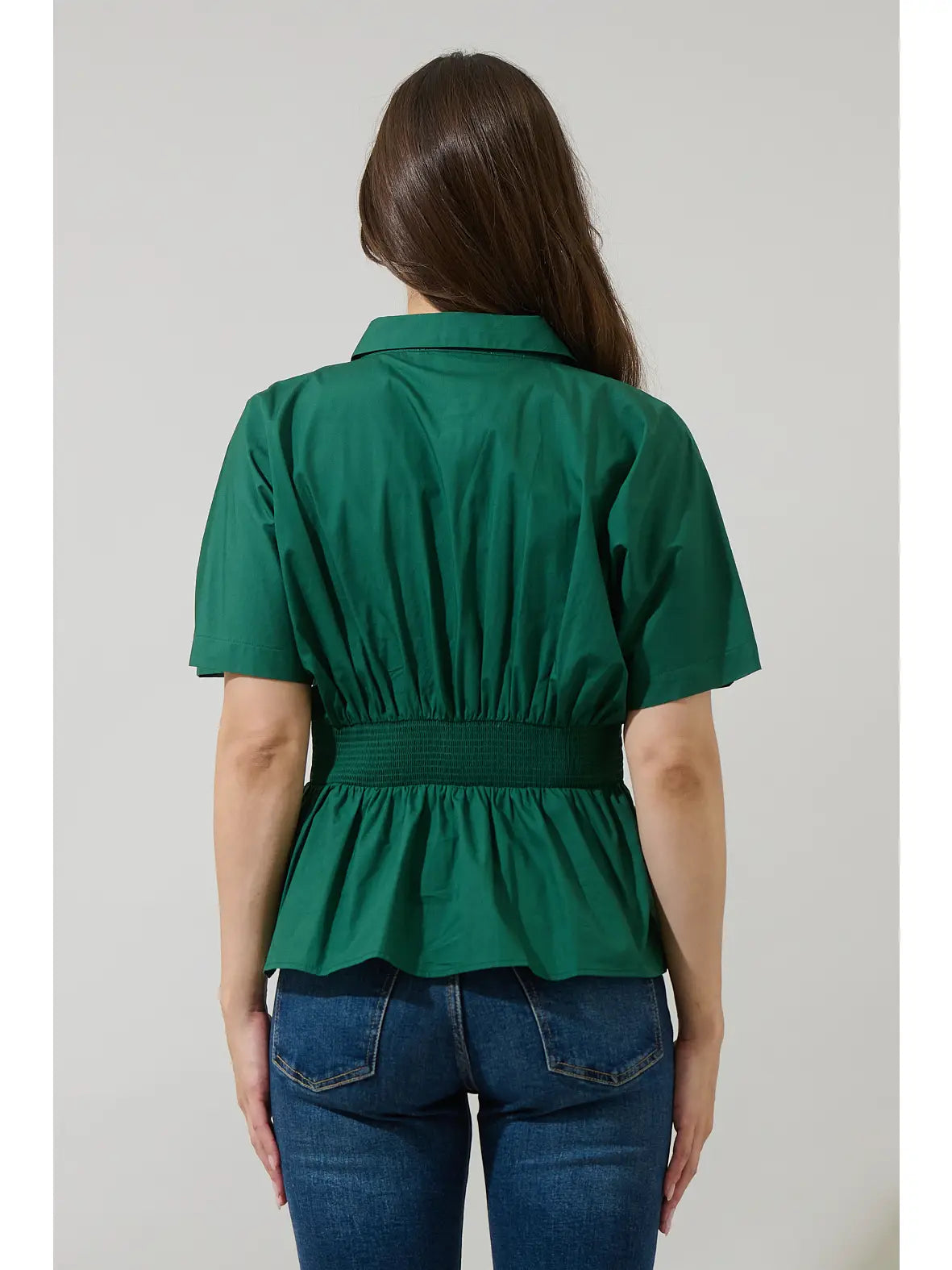 STT17868S Helga Pleated Collared Top Emerald