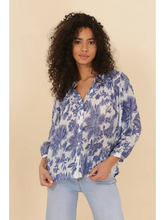 CK08136 Saint Tropez Printed Silk Shirt Blue